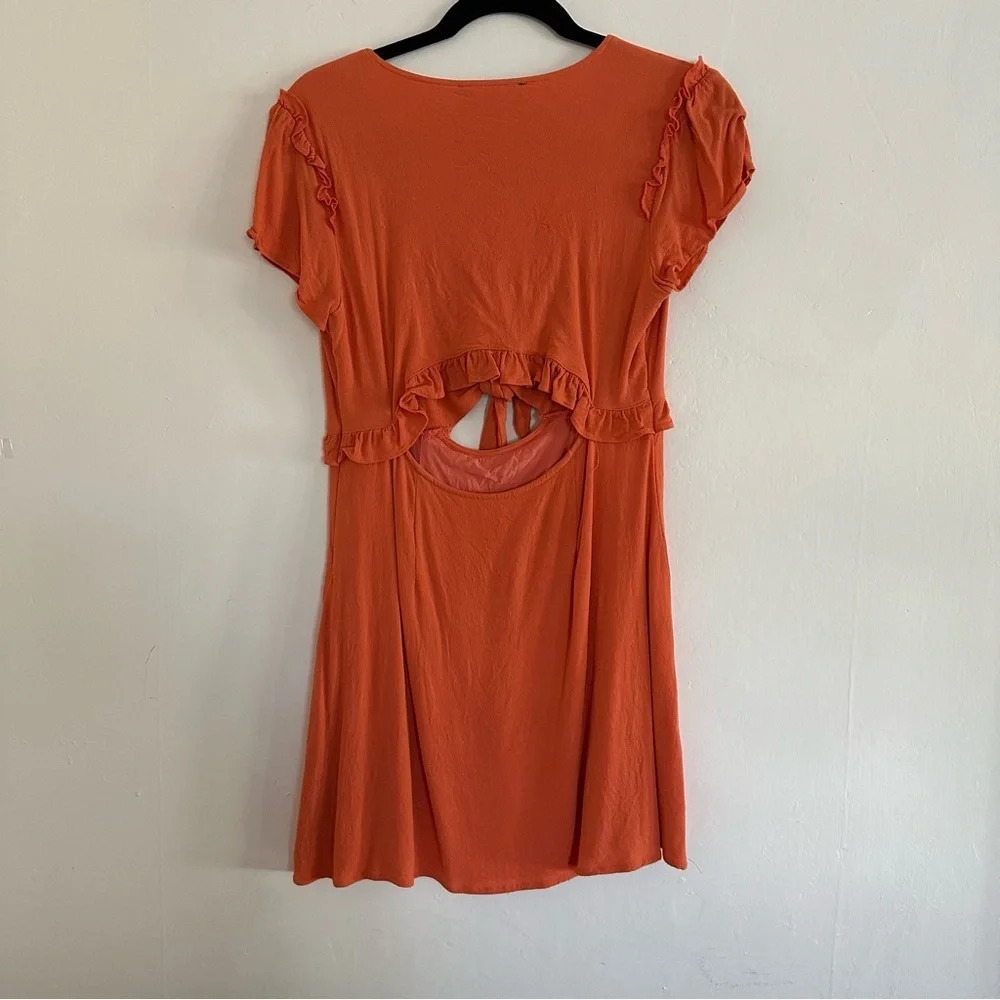 Lulu's Coral Sea Day Skater Dress Tie Front V-neck Flutter Sleeve Size Large - Picture 4 of 9